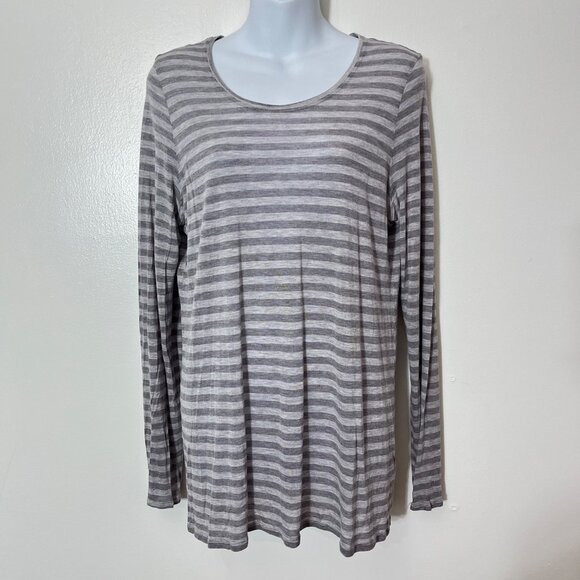 Eileen Fisher Gray & White Striped Long‎ Sleeve Top Micro Modal Size XL - Picture 1 of 5